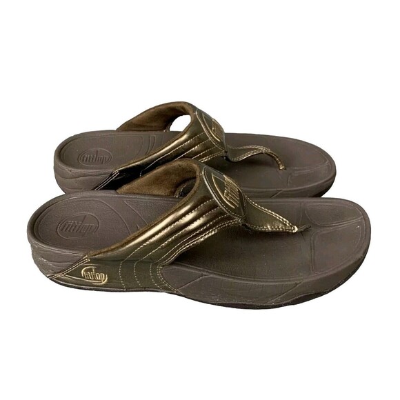 Fitflop Brown Bronze Leather Flip Flop Sandal Shoe Women Sz 9  OH09 - Picture 4 of 8
